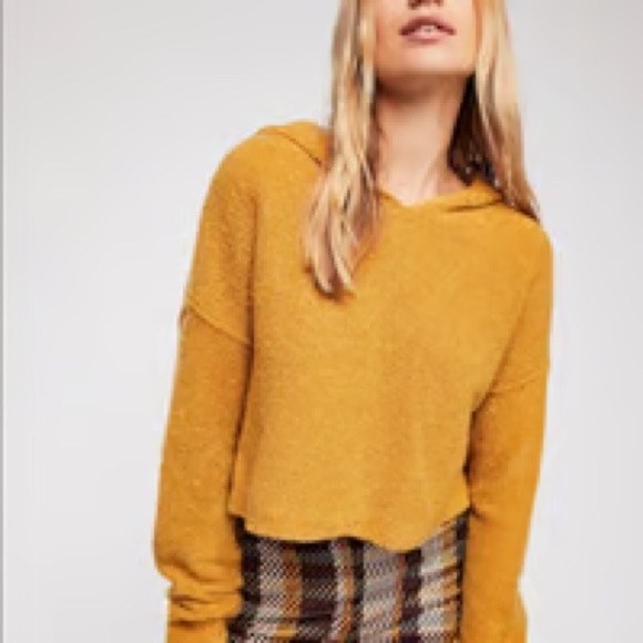 Free People Mustard Cropped Wool Blend Soft Hoodie - Picture 1 of 5